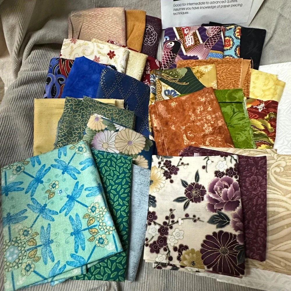 Betty Blais Kimonos Paper Pieced Quilt Pattern & Fabric Lot Embellishment Villag